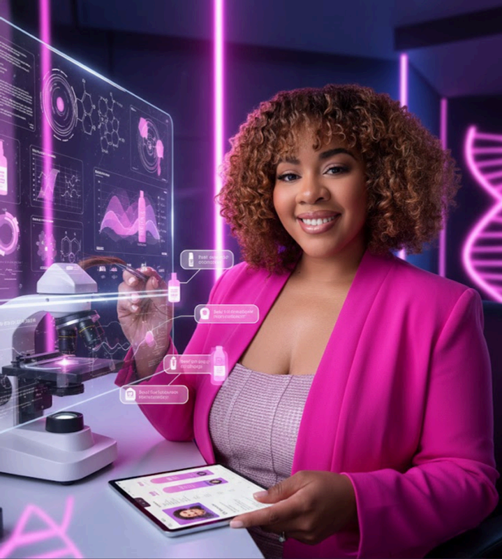 Candace Mitchell demonstrating HairAI diagnostics